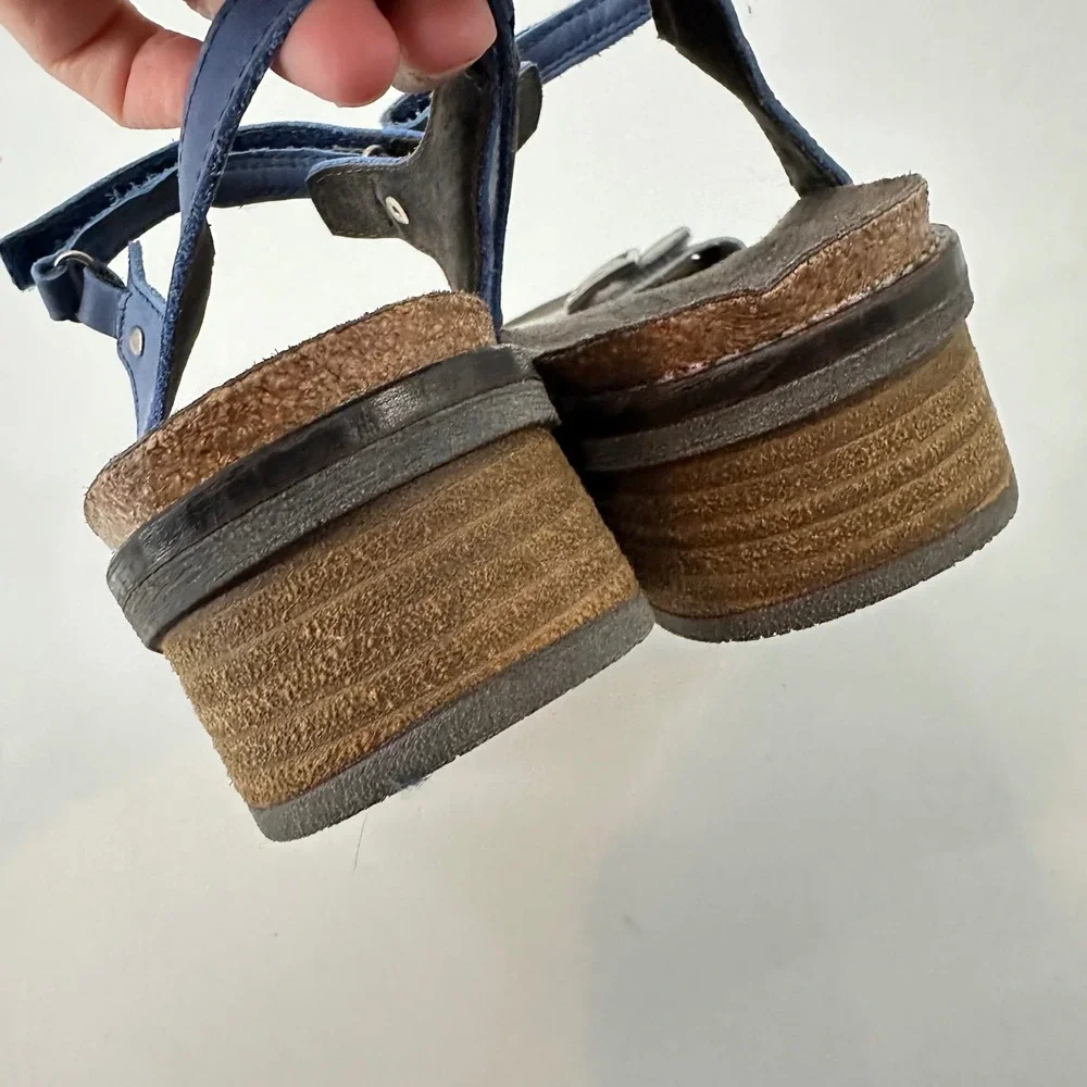 Naot Women BOHO Leather‎ Wedge Buckle Blue Sandal Vintage Sizes 42 EU 11-11.5 US